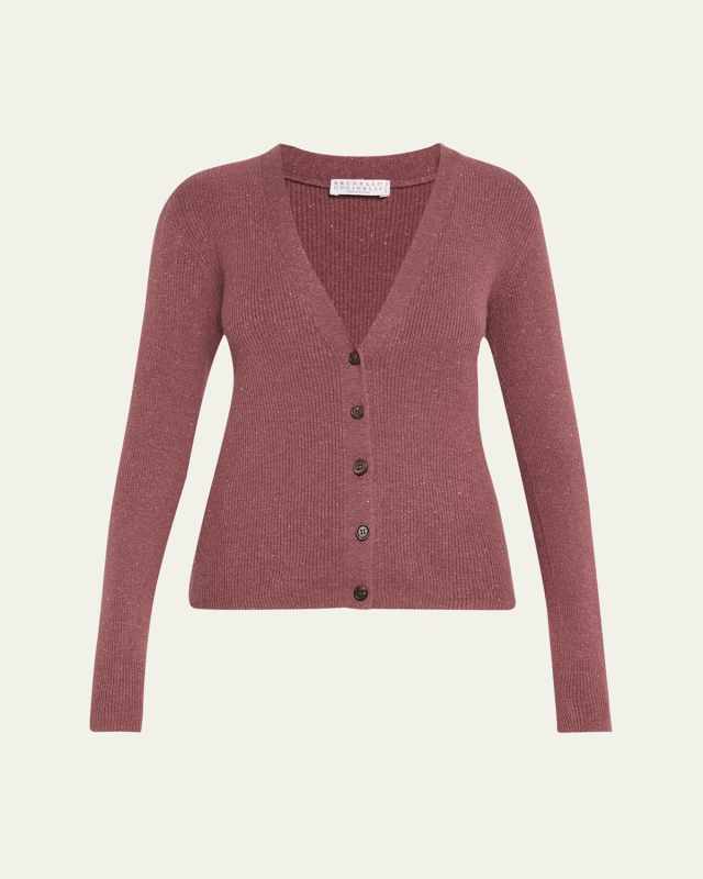 Stretch Lurex Ribbed Cashmere Cardigan